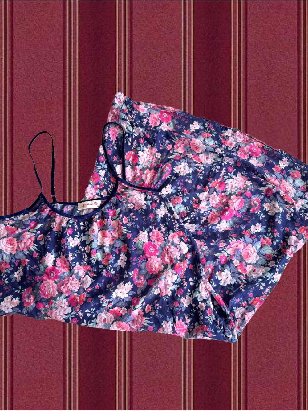 Floral Cotton Chemise in Navy & Pink